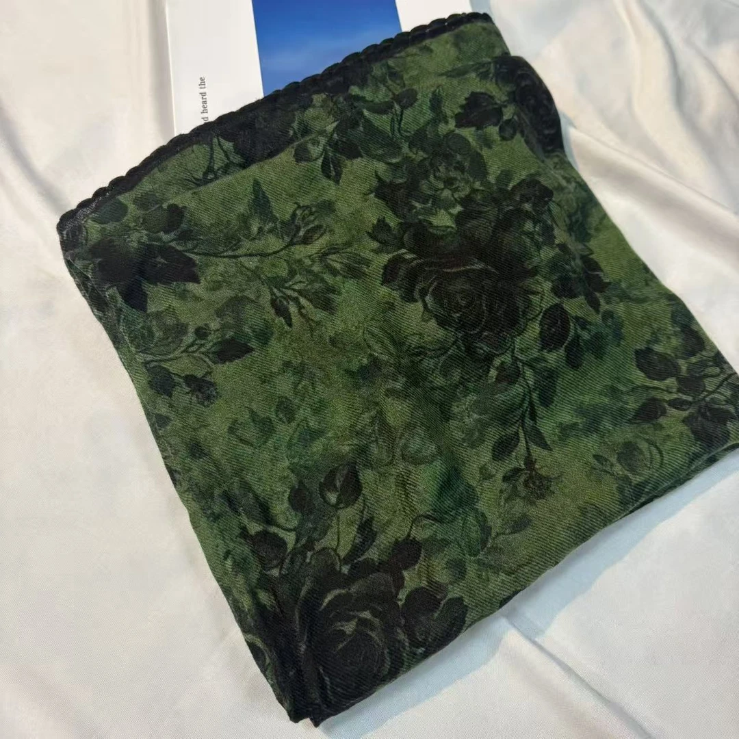 1米羊绒蕾丝边方巾-邂逅芳华 95cm丝巾