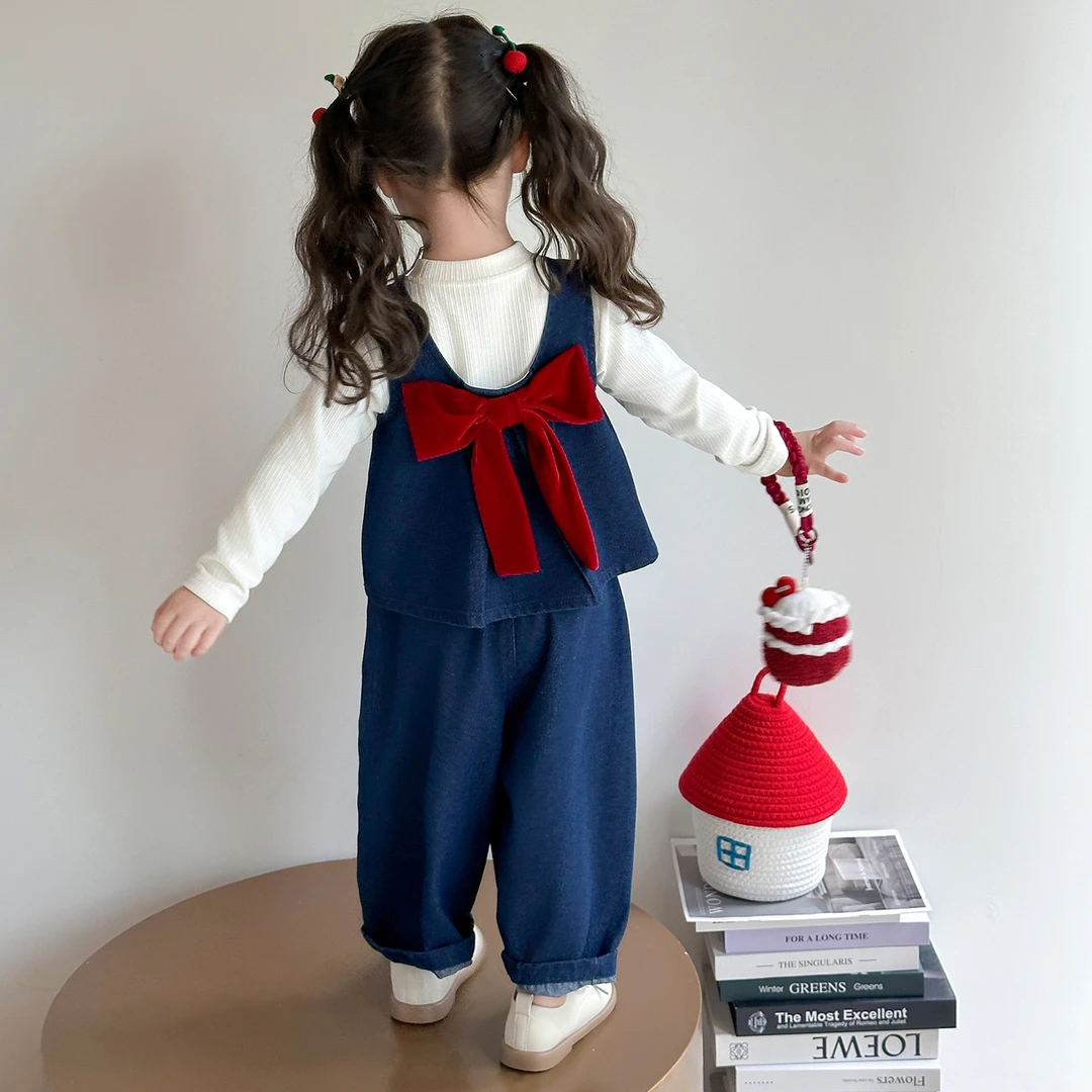 女童套装春秋季2025新款小童洋气儿童秋装牛仔三件套宝宝时髦衣服