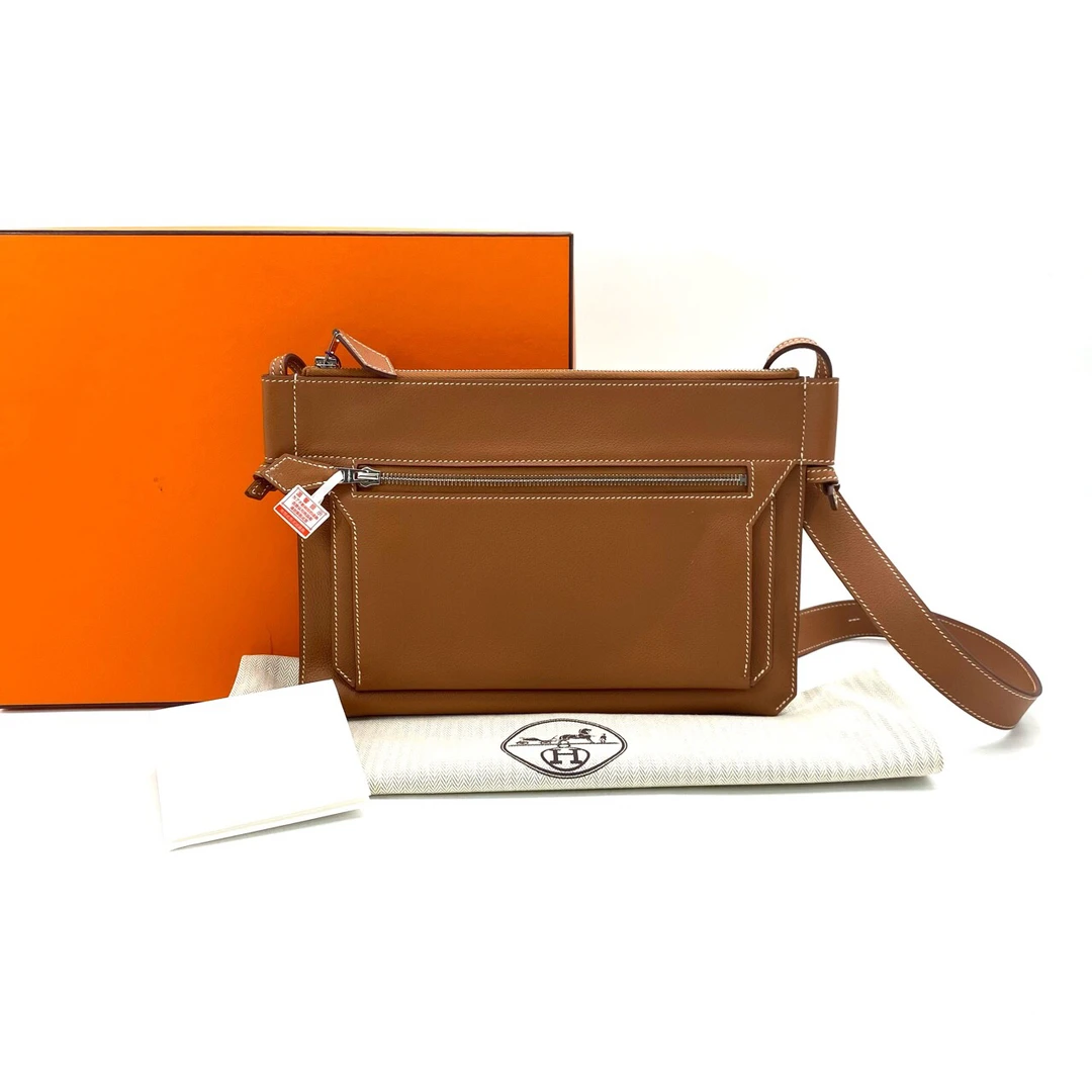 99新 Hermes/爱马仕 闲置品金棕色全皮斜挎包 尺寸30/20