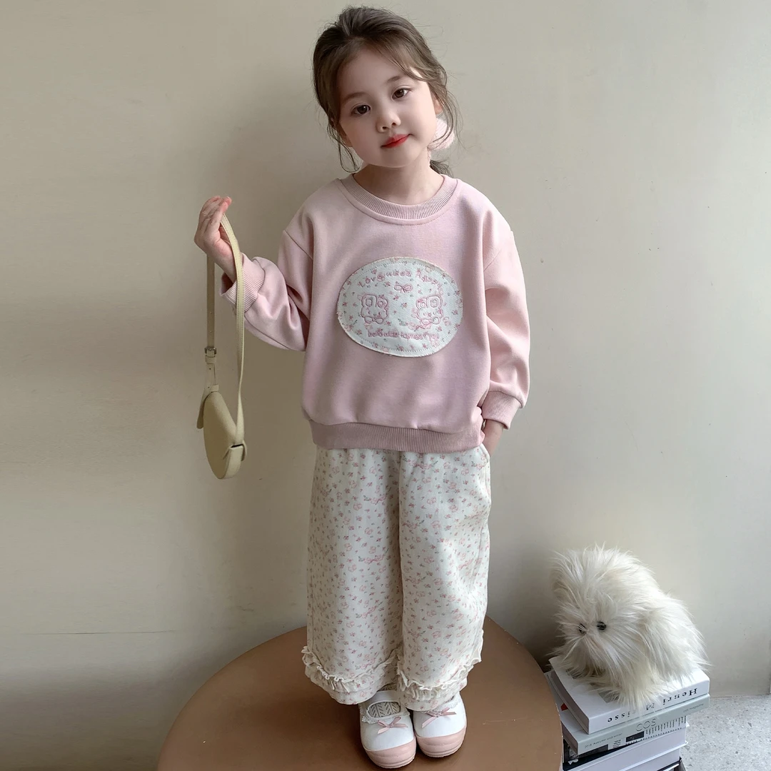 女童碎花卫衣套装洋气儿童春秋季新款女宝宝花边休闲两件套小女孩