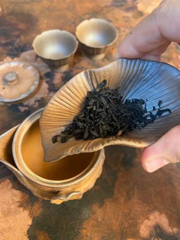 高档粗陶复古荷叶茶则禅意取茶器手工茶具配件全手工手捏荷叶茶则