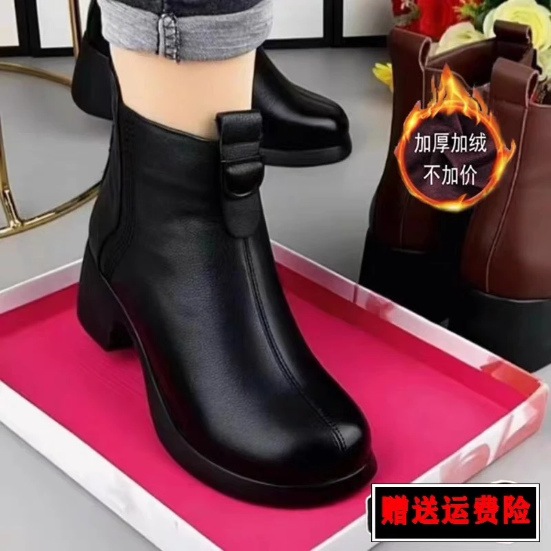 冬季新款时尚气质韩版舒适短靴高档洋气百搭粗跟防滑保暖棉鞋