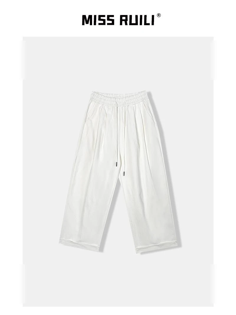 MISS RUILI定制 2025新款抽绳松紧显瘦百搭休闲阔腿长裤女FA0010