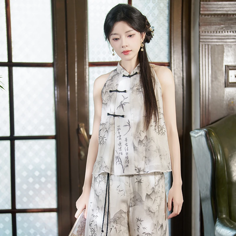 十三余小豆蔻儿[觅诗]夏季国风水墨山水画上衣裤子新中式套装