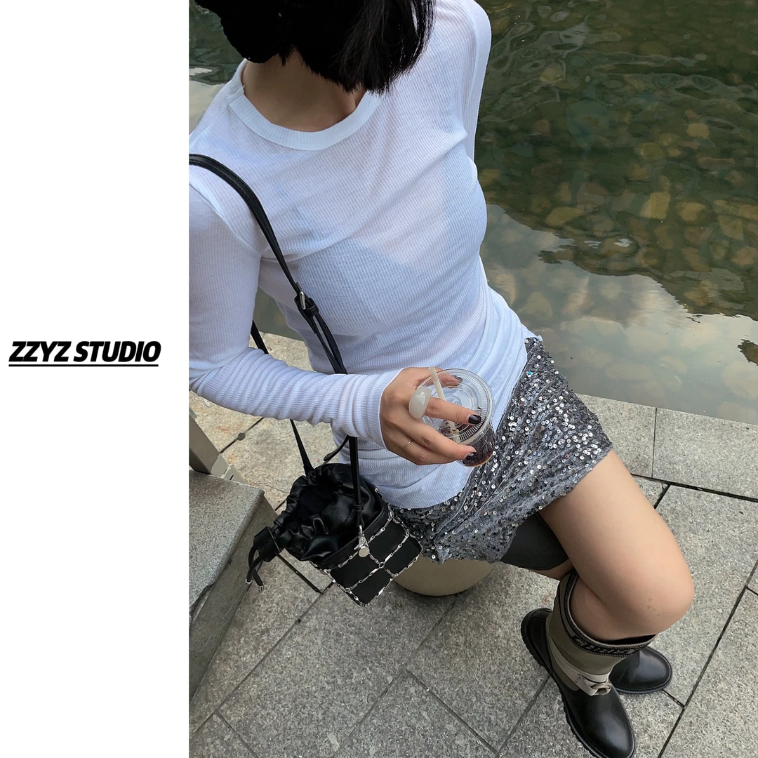 微透不规则开叉长袖t恤女防晒罩衫修身上衣