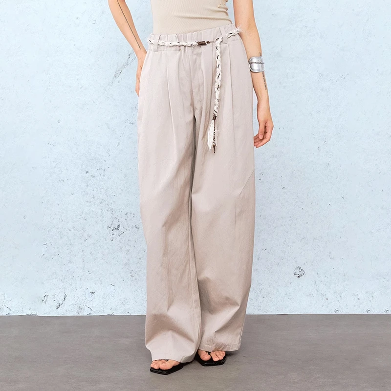 【旷臾 EMMUIC】noundnound百搭手工腰带阔腿休闲裤女2025春夏新款