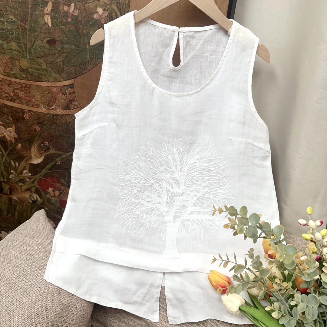 左木出品【素茶】百搭重工绣麻背心