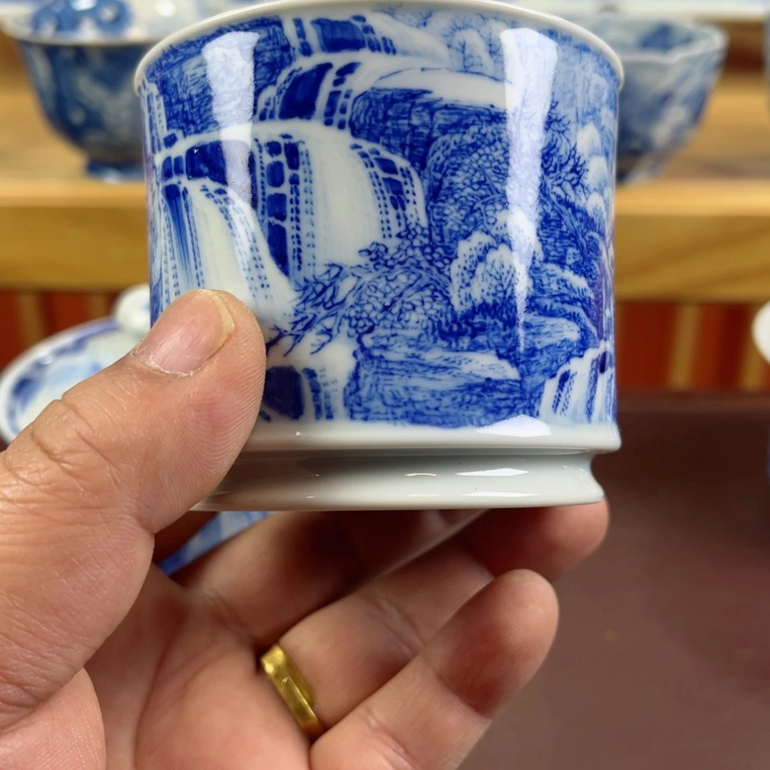 豪*微瑕国画瀑布山水容天杯