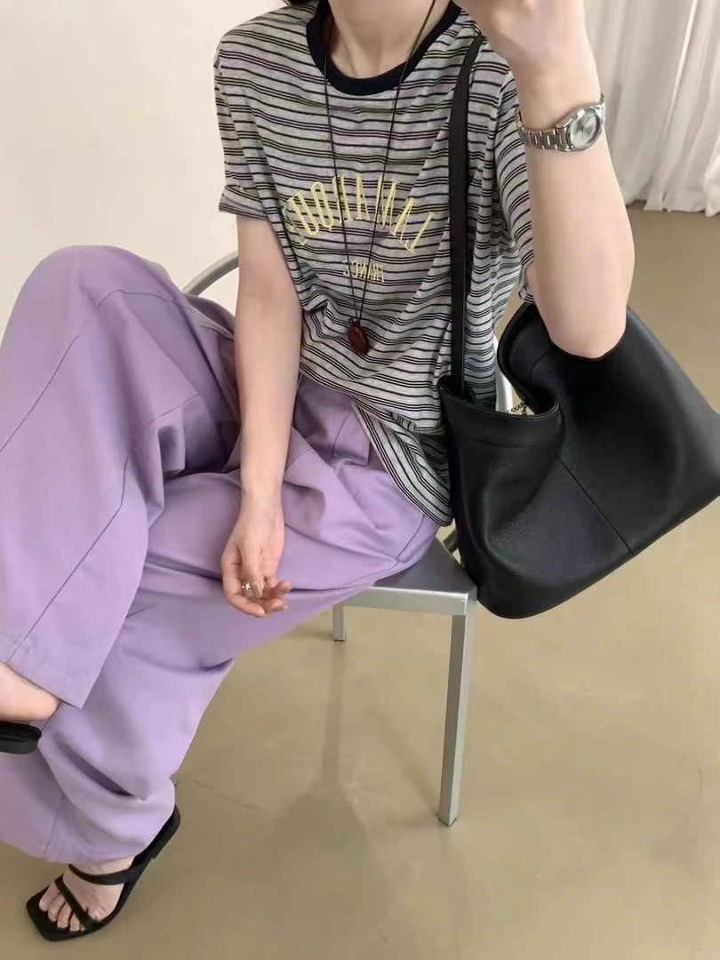 91085 LAM字母彩色条纹T