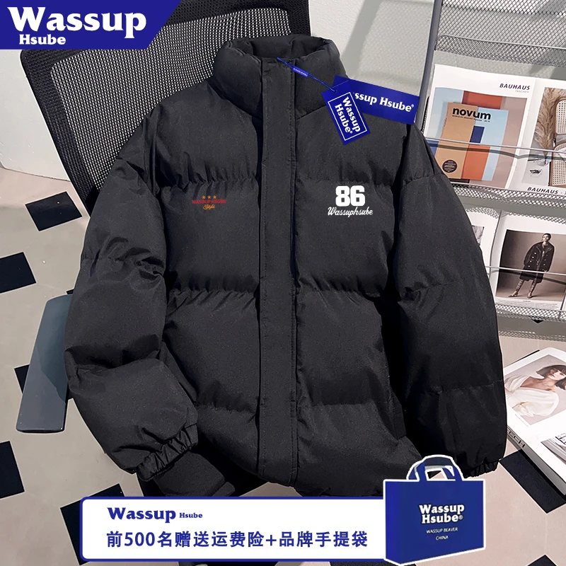 WASSUP HSUBE秋冬季拉链创意数字印花加厚黑色外套保暖男潮流棉服