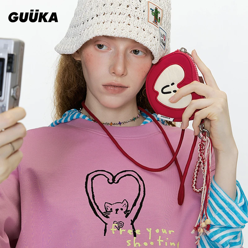 王一珩同款GUUKA可爱苹果迷你小包男女轻薄裤链耳机包挂件R7683