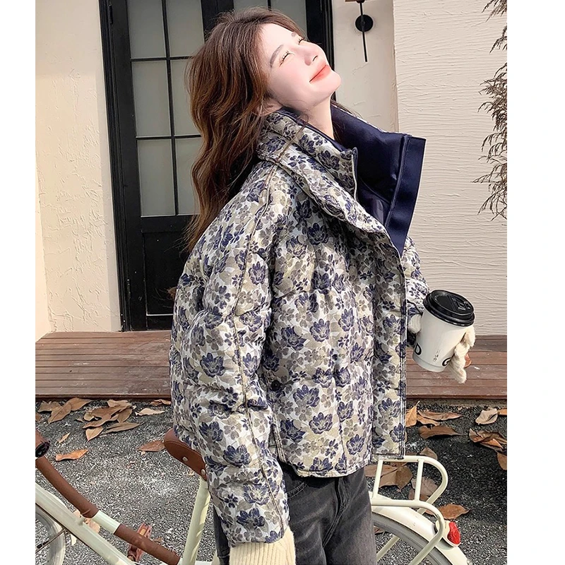 碎花女短款立领宽松休闲2025冬季新款韩版时尚减龄保暖冬装外套