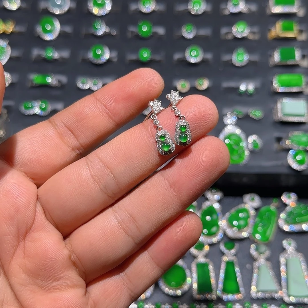 翡翠银S925镶嵌耳饰