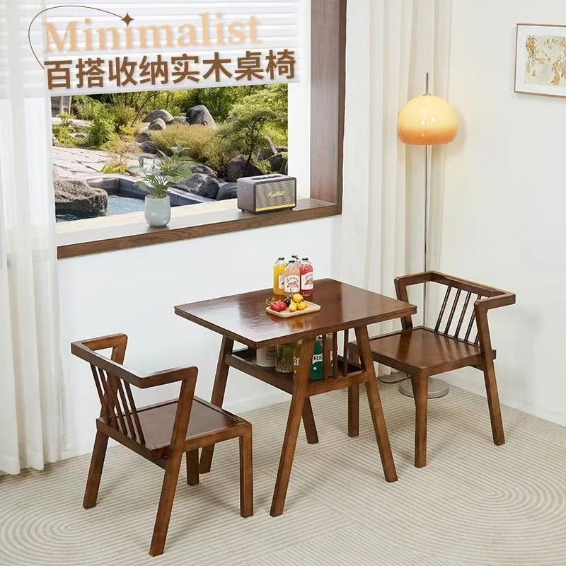 全实木阳台休闲桌小茶桌阳台桌椅家用小户型收纳茶台书桌功夫茶几