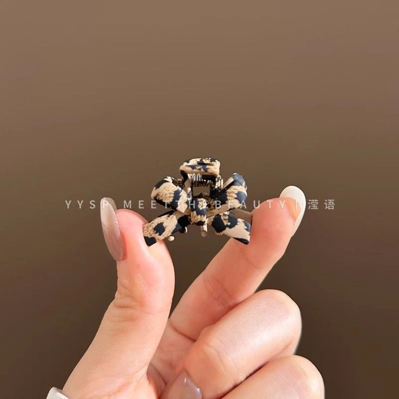 简约高级感金属豹纹蝴蝶结小抓夹女2024新款公主头碎发前额刘海夹