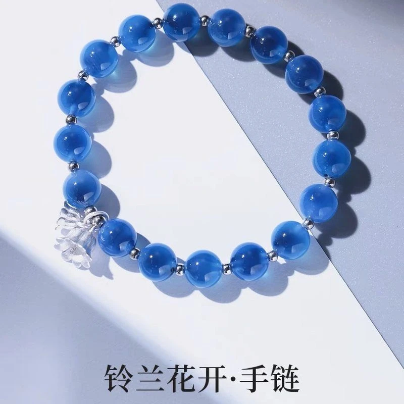 铃兰花手链女蓝色珠子糖心玛瑙半糖手串天然石串珠节日礼物时尚