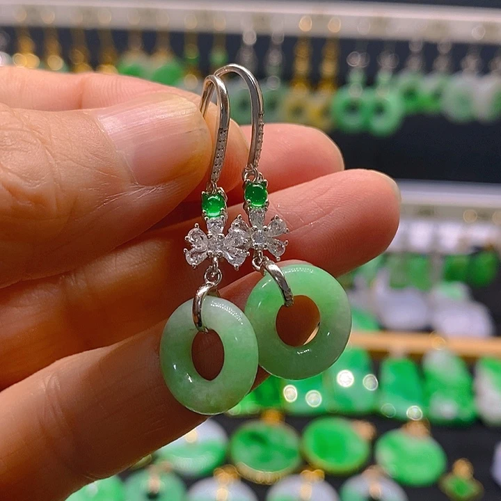 翡翠银S925镶嵌耳饰耳坠