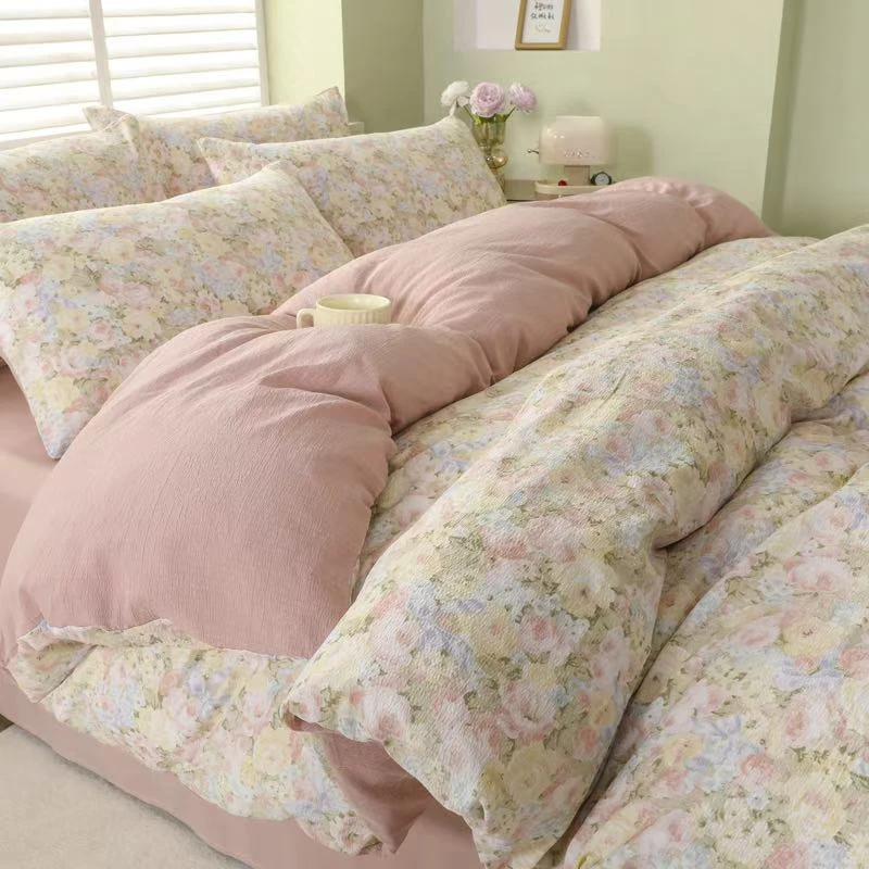 【半岛红茶】有氧提花双层纱韩版碎花软透气四件套