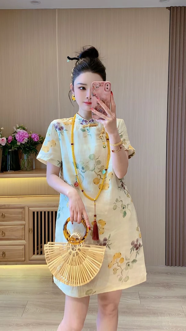 【小枇杷】新中式国风纯苎麻旗袍裙连衣裙裙子女