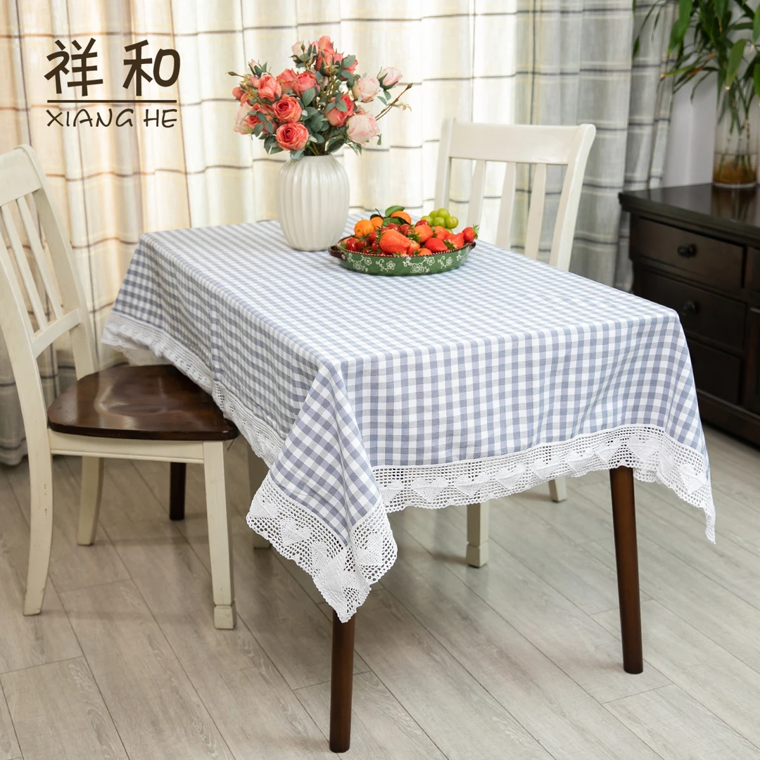 E008-5棉质（130*180CM方）蓝色简约格纹爱心盖巾小清新