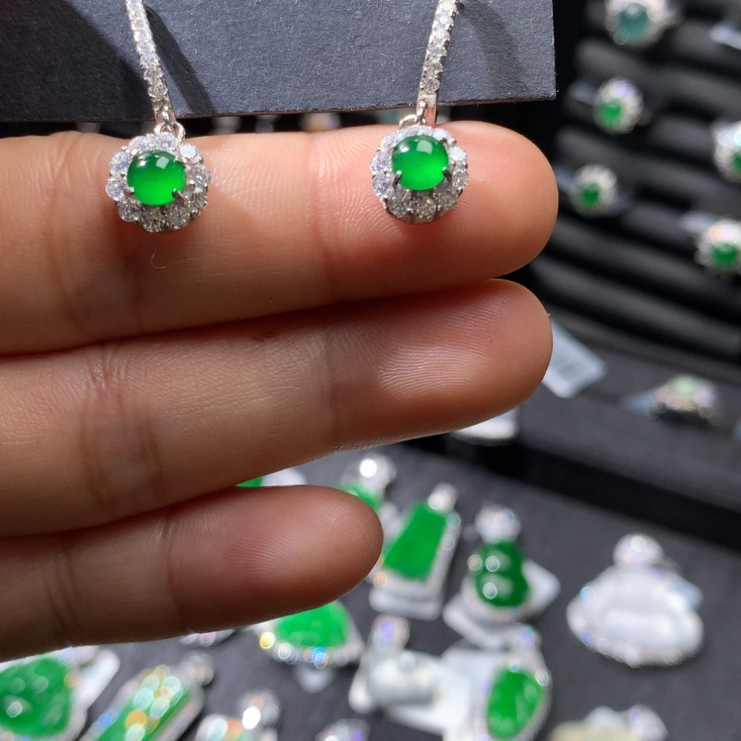 翡翠银S925镶嵌耳饰