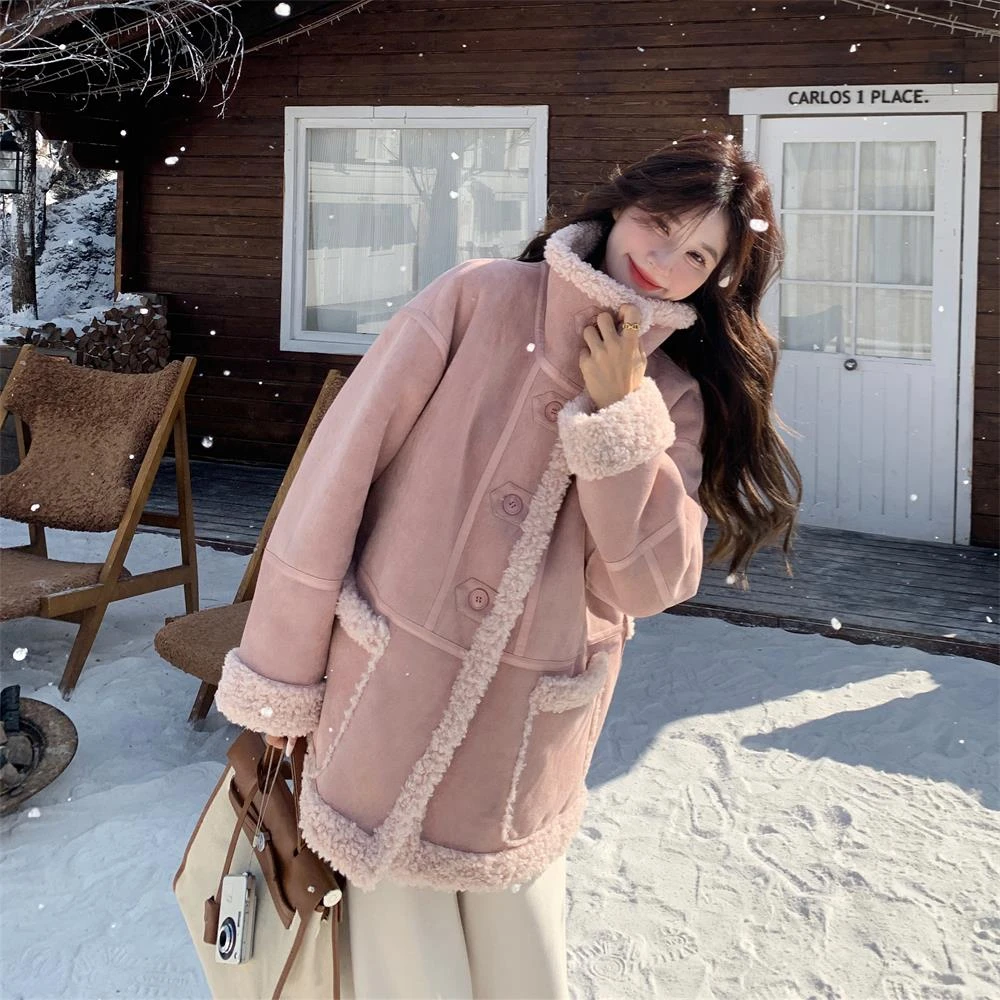 粉色自留款设计感外套女冬季2025新款设计感加连女士设计长袖大衣