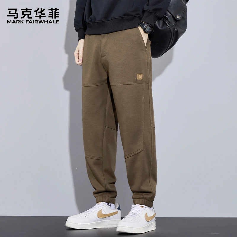 马克华菲美式拼接休闲裤男士2025秋季新款宽松束脚哈伦运动九分裤
