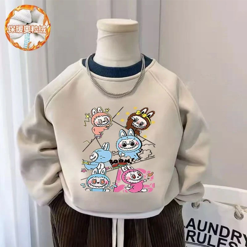 男童卫衣圆领卡通新款秋冬拉布洋气儿童加绒小童上衣中童男孩打底