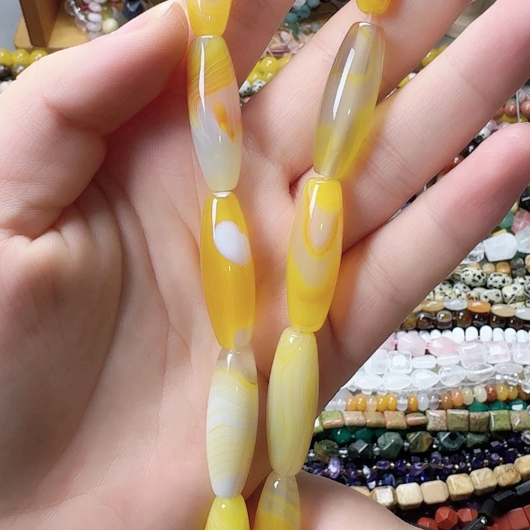 未镶嵌玛瑙/玉髓珠宝半成品黄玛桶珠一条