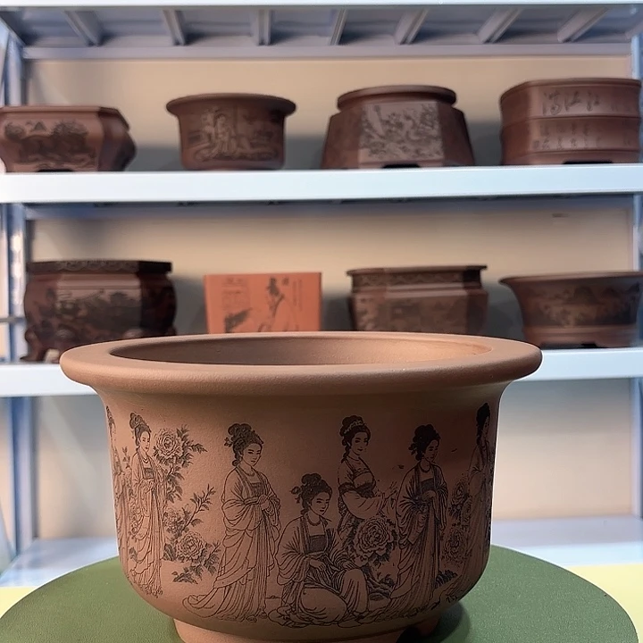 花盆紫砂刻绘十二钗