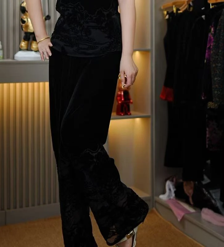 新款气质显瘦 女装国风烧花工艺阔腿裤