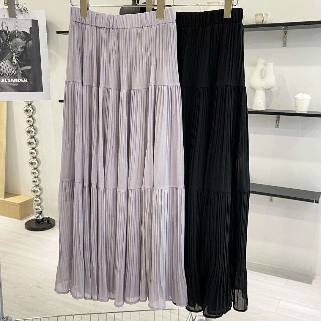 芊芊大码春季韩系新款压褶大摆拼接垂感半身裙显瘦中长款【JQ8087】