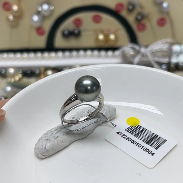 银S925镶嵌戒圈海水珍珠大溪地 10-11mm 53号