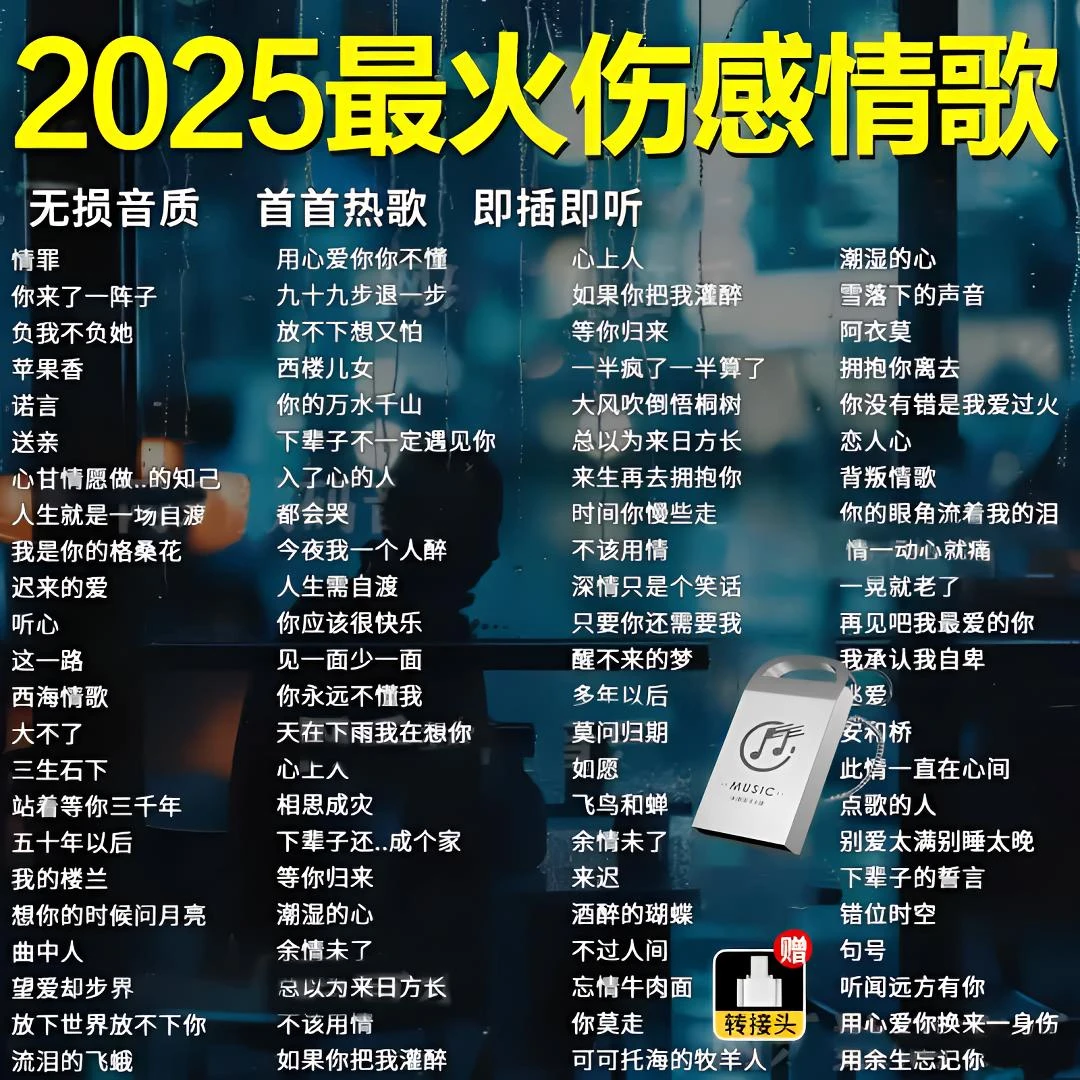 2025新款抖音热门伤感流行情歌车载u盘歌曲usb通用无损高品质音乐