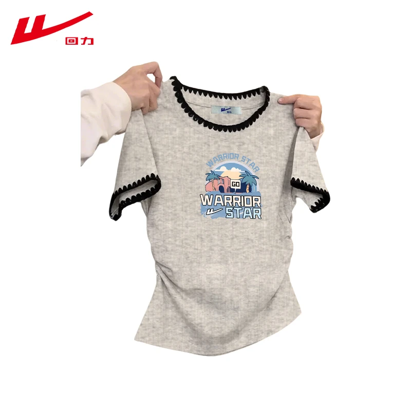 回力夏季新款夏装棉短袖T恤女小众简约辣妹多巴胺修身短款上衣