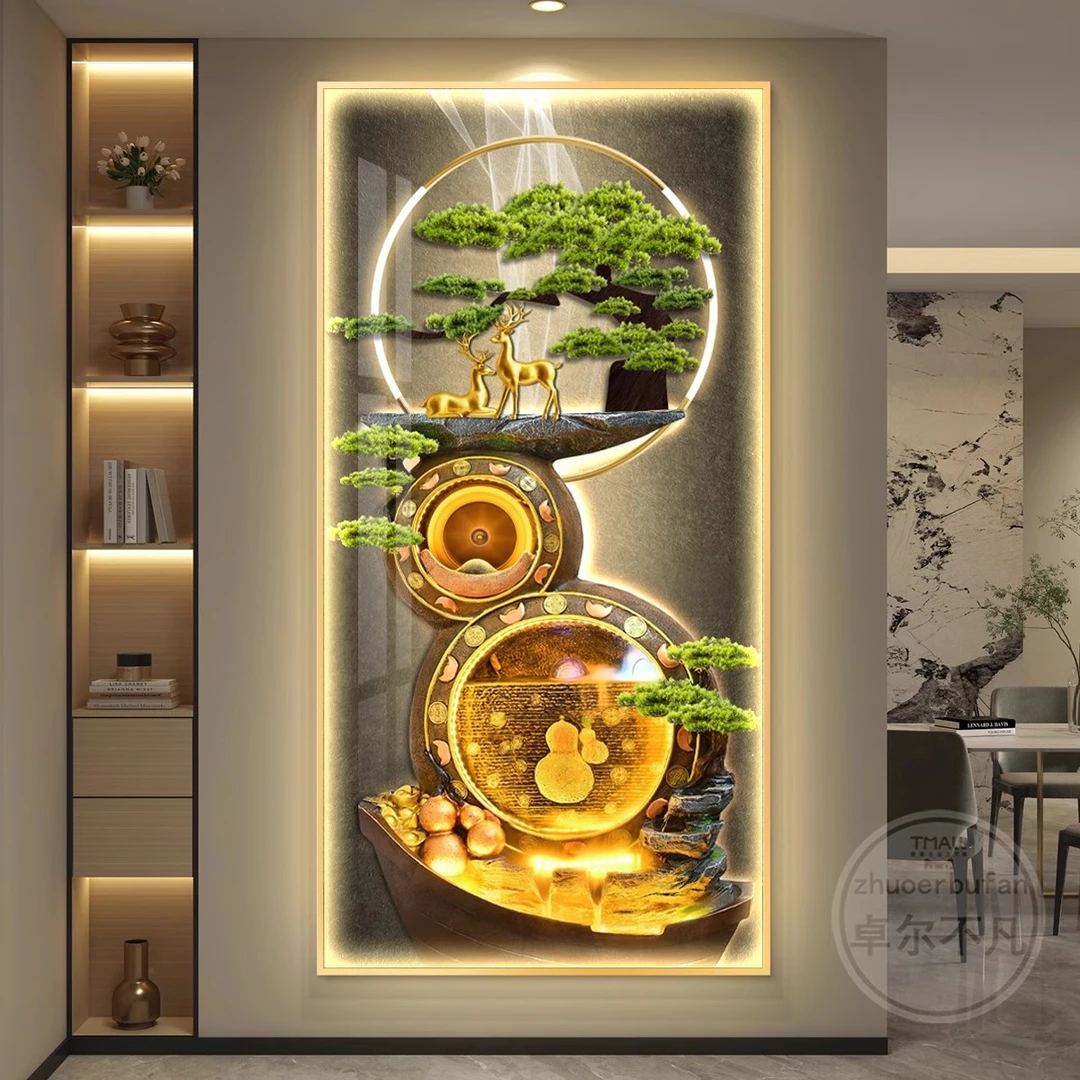 入户正对门白墙玄关装饰画福禄聚财高级感客厅过道新中式软装挂画