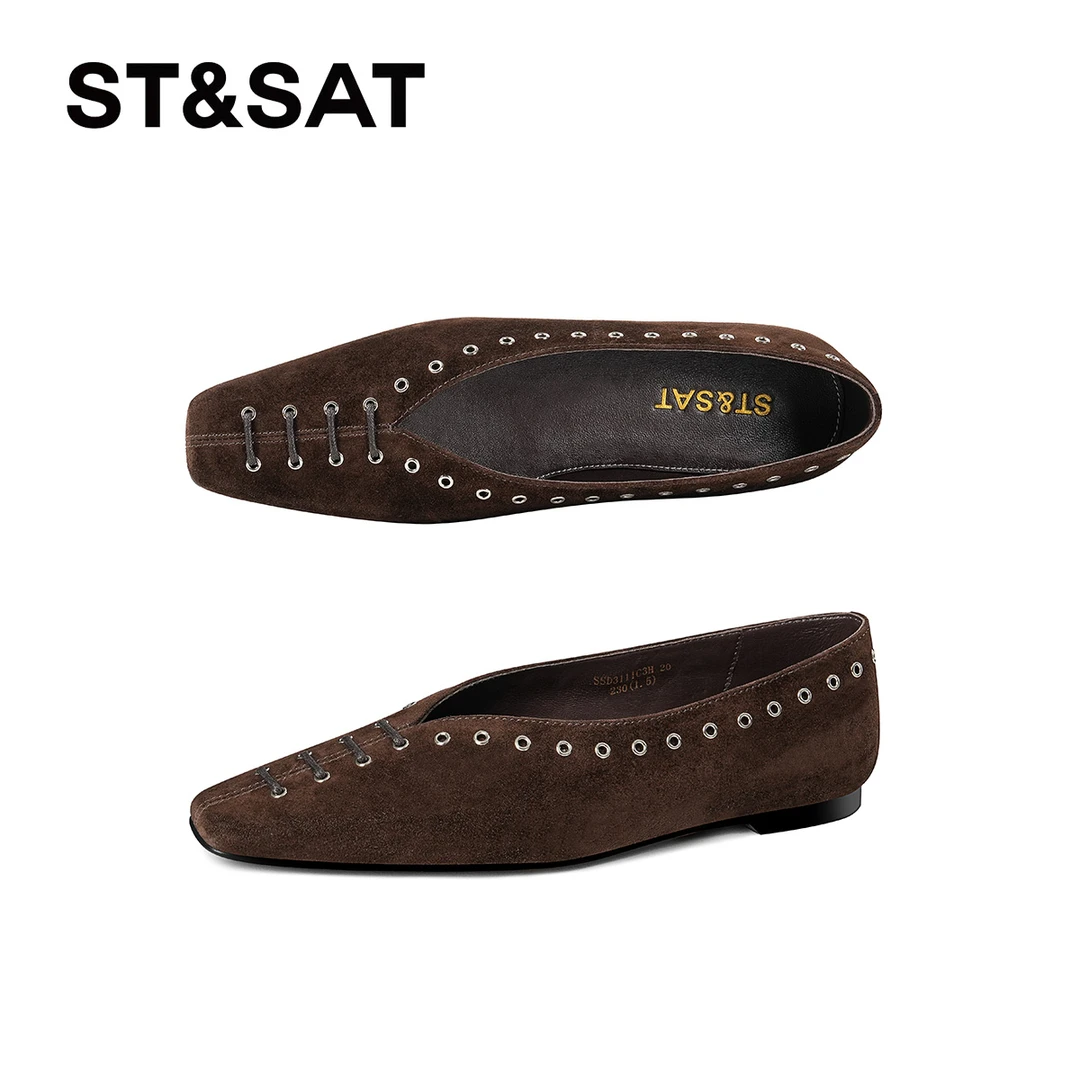 St&Sat/星期六复古风学院风浅口方头单鞋时尚休闲舒适百搭女鞋