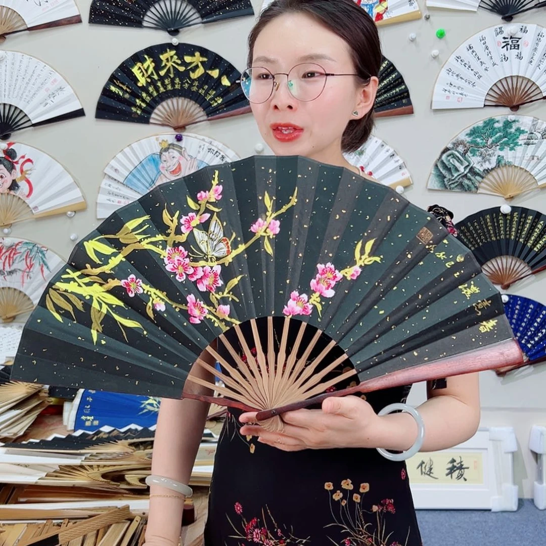 书法十寸红檀-文玩扇-手写-粘好发出