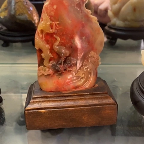 用***5巴林鸡血石松鹤延年俏色巧雕