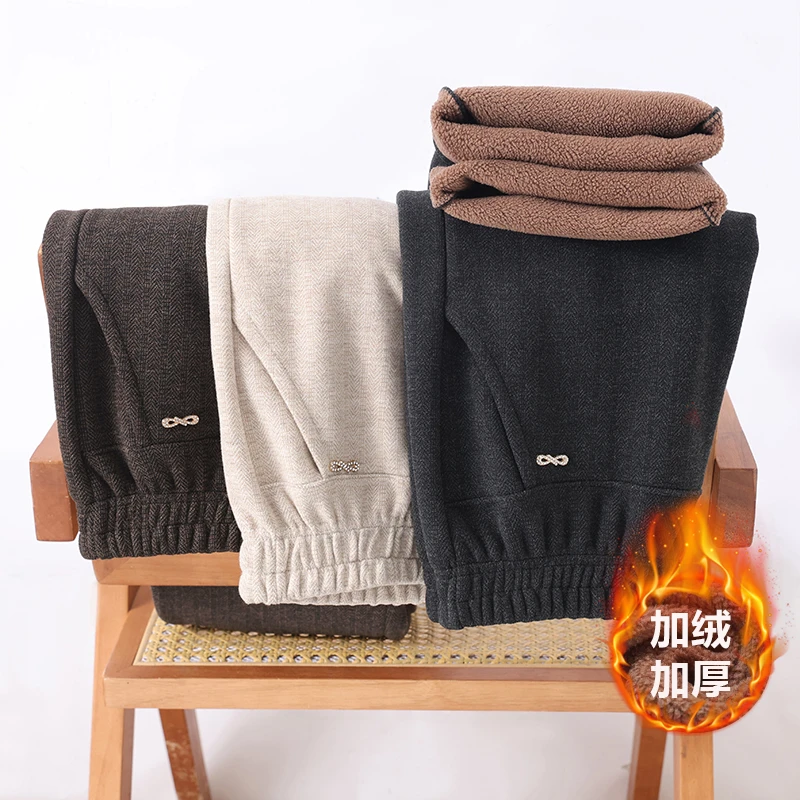 妈妈洋气冬款加绒加厚直筒裤中老年女装毛呢保暖长裤中高腰裤子