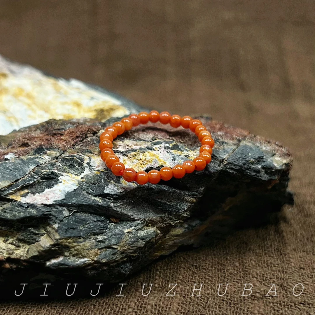 【九玖珠宝】L9901天然南红玛瑙柿子红约2.5mm小米珠戒圈约2.5mm