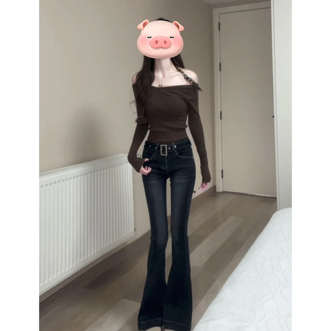 高个子加长美式辣妹微喇牛仔裤女秋季裤子辣妹风修身显瘦拖地长裤