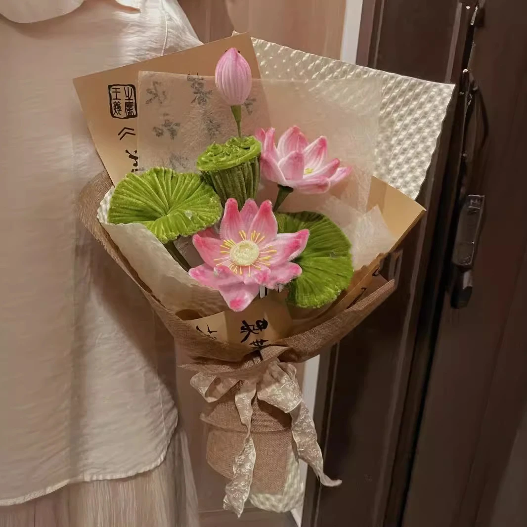 情人节手工diy编织自制复古荷花扭扭棒花束材料包七夕成品送女友