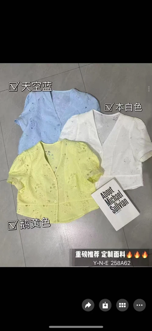 2025夏季新款泡泡袖松紧提花刺绣高级感小衫2262