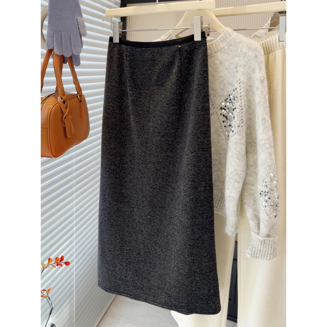 品质面料~加绒加厚羊毛呢半身裙新款显瘦简约高级感裙子