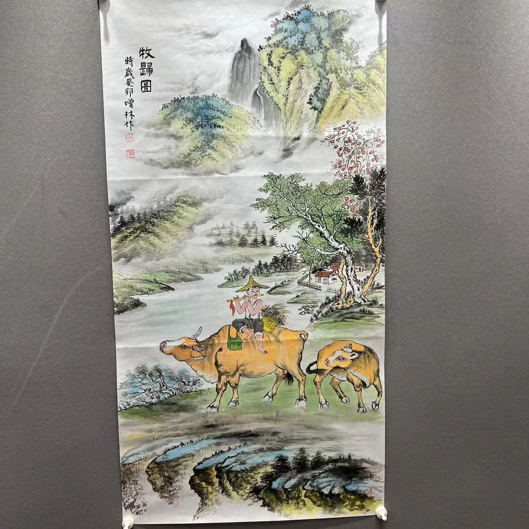 卞增林绘画/绘画/牧牛图/竖幅/无装裱