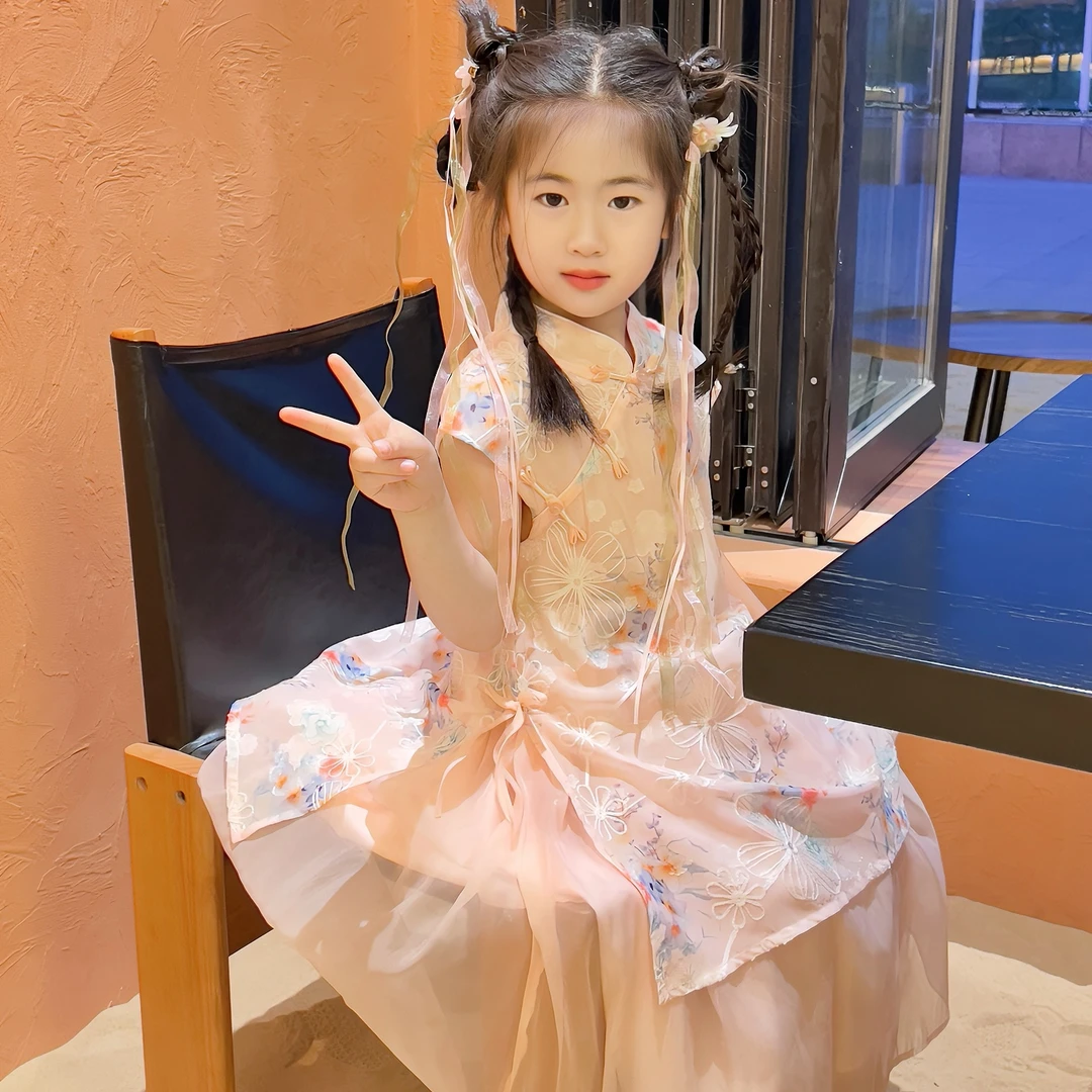 女童旗袍连衣裙夏季2025年新款汉服儿童中国风改良唐装小女孩裙子