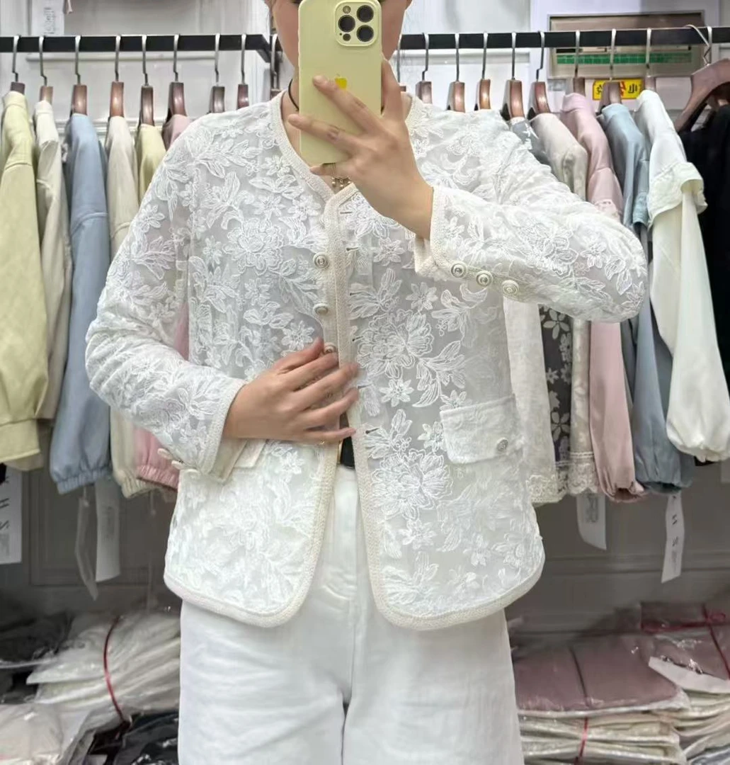 法式名媛风高端轻奢小香风镂空蕾丝外套2025春季新款百搭防晒外衣