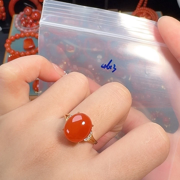 南红玛瑙银S925镶嵌戒指