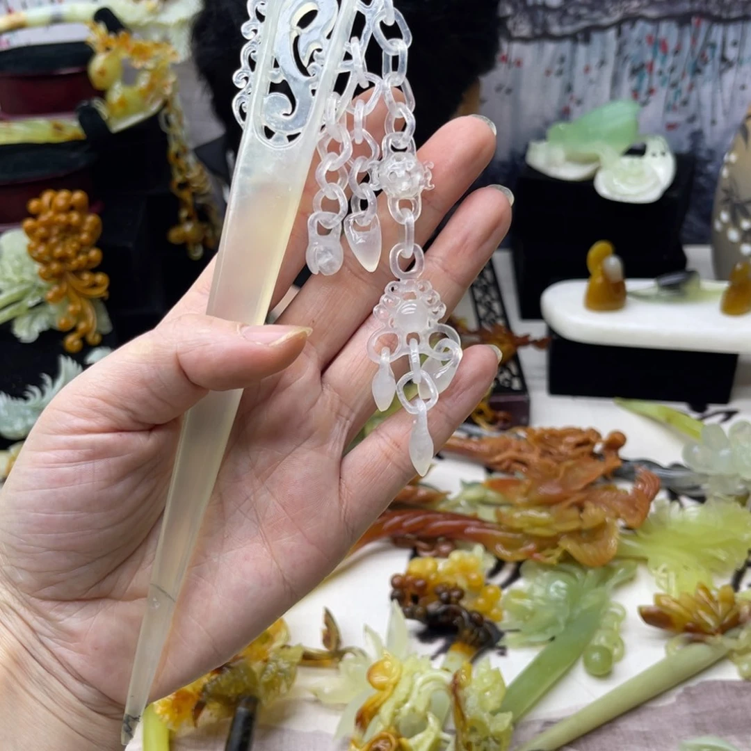 【闪购商品】蛇纹石玉发饰未镶嵌&**&